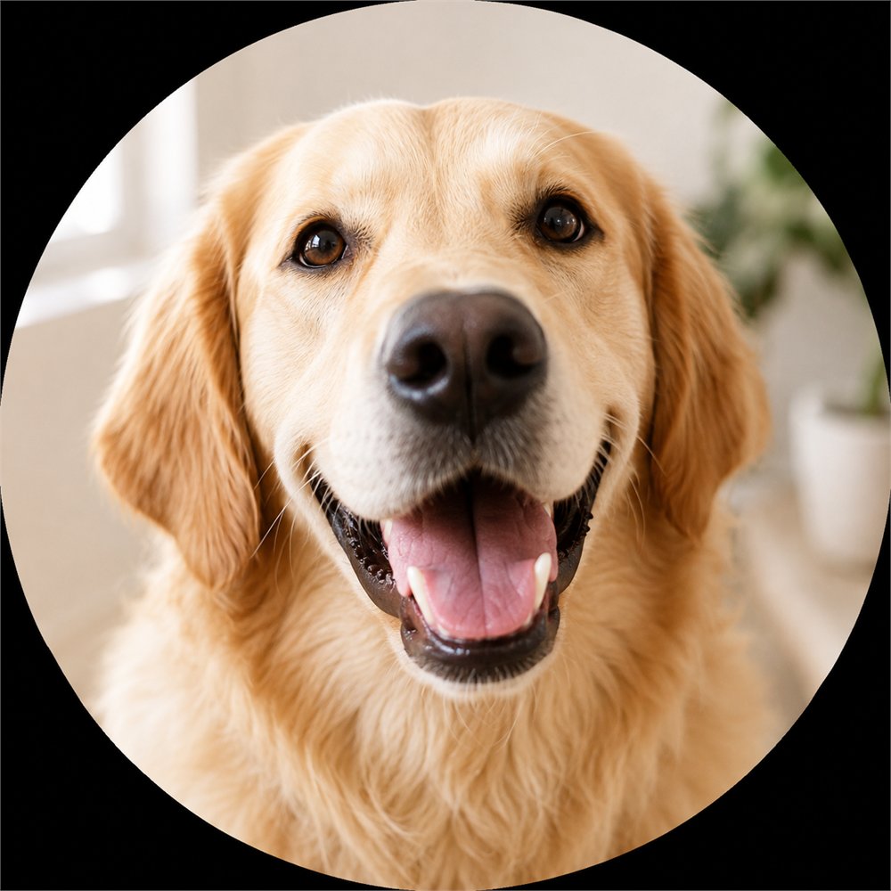 A dog being greeted up close, with fresher breath